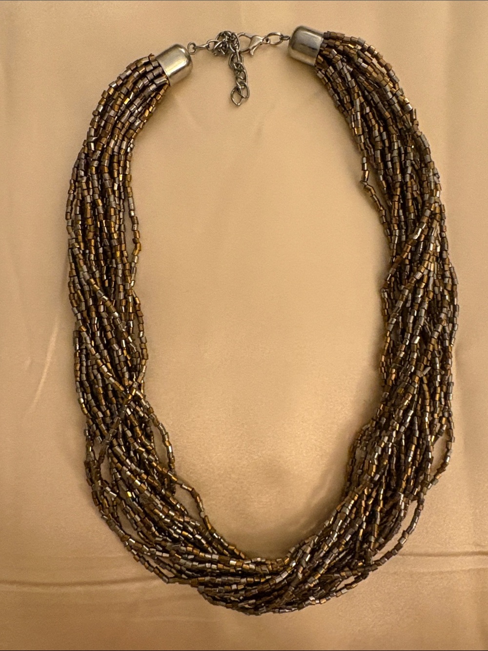 Multi-Strand Brown Beaded Necklace — Statement Layered Design